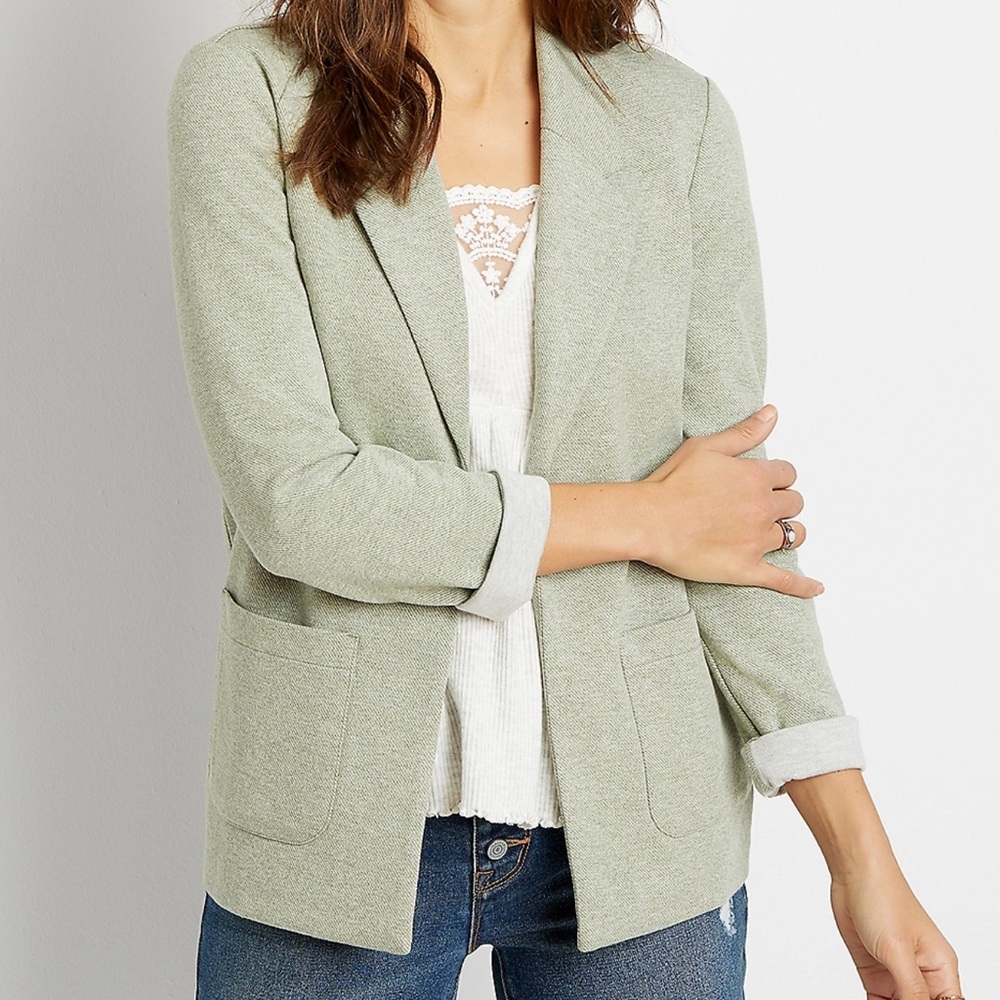 Light Green Twill Boyfriend Blazer